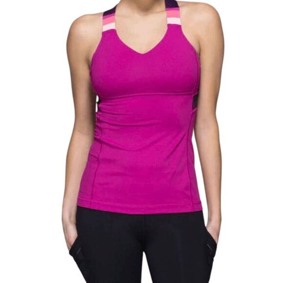 LULULEMON ATHLETICA Push Ur Limits Tank In Raspberry/Assorted Stripe Bleached Co - Picture 2 of 4
